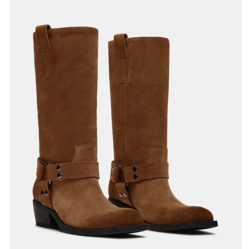 Steve Madden Ruskin Suede Squire Toe Western Style Boots Chestnut Size 10 - Picture 3 of 15